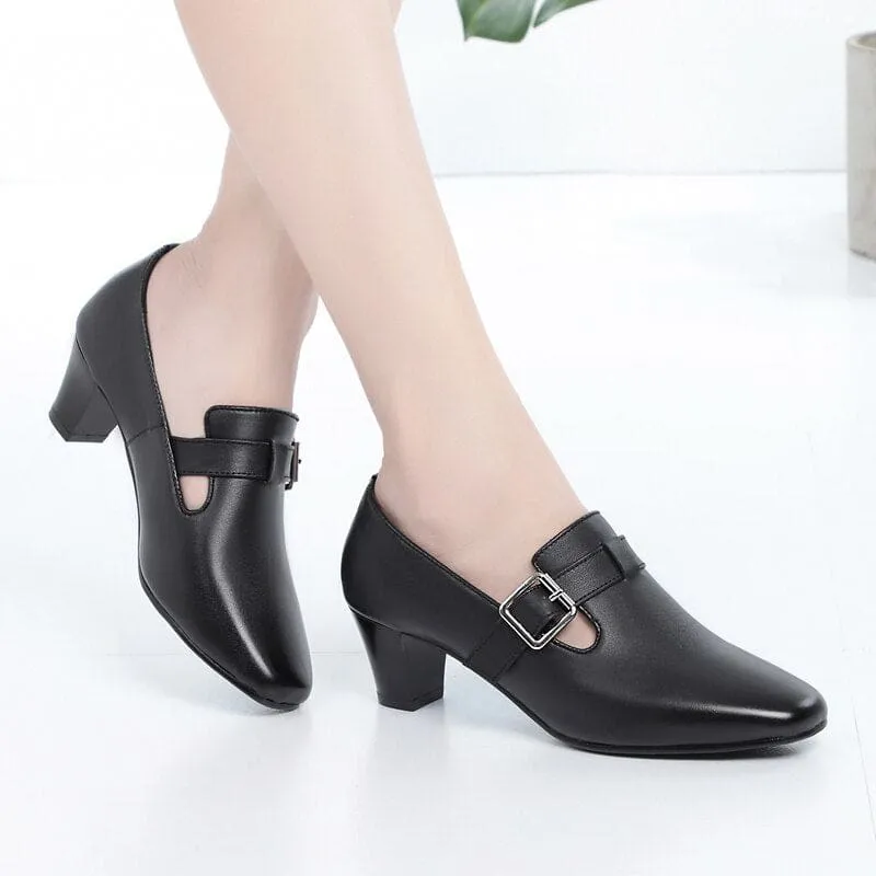 Genuine Leather Square Toe Causal Women Shoes