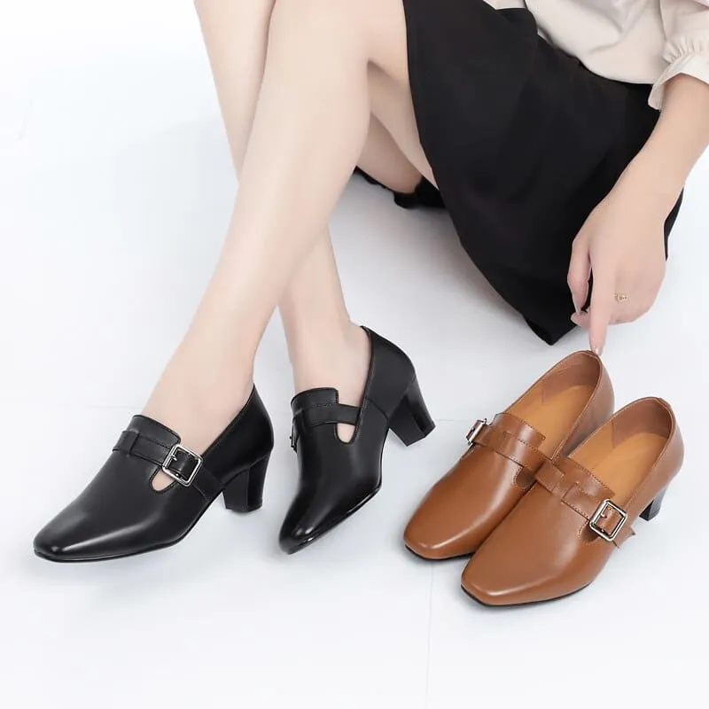 Genuine Leather Square Toe Causal Women Shoes