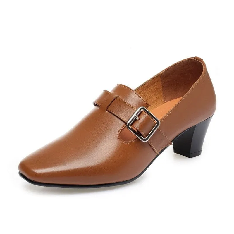 Genuine Leather Square Toe Causal Women Shoes
