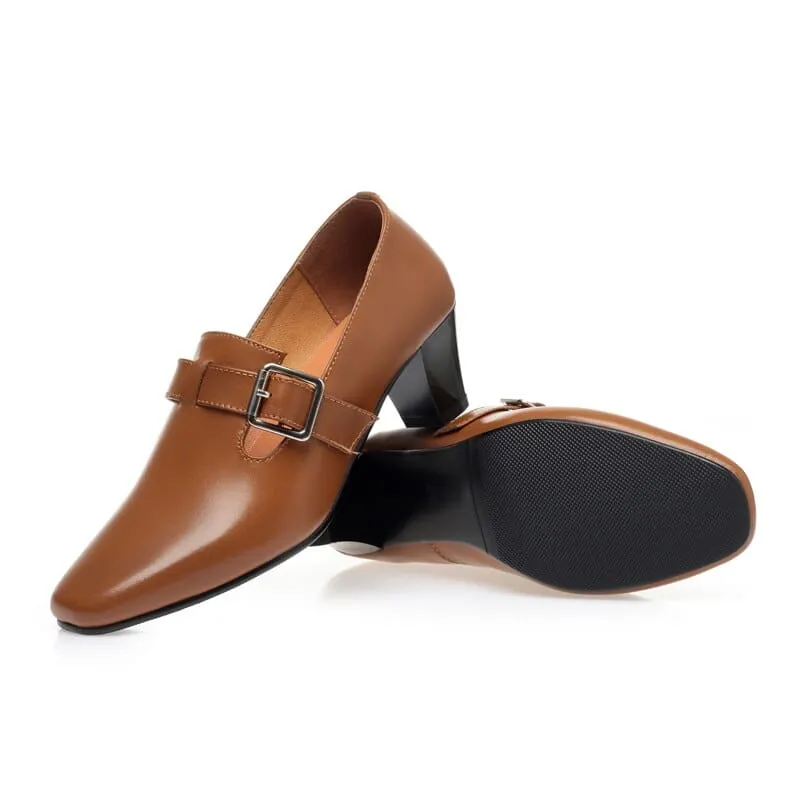 Genuine Leather Square Toe Causal Women Shoes