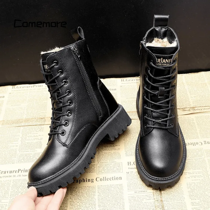 Helena - Black Leather Insulated Boots with Fur Lining