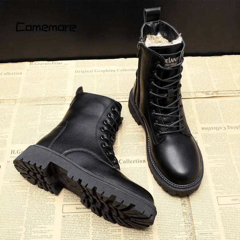 Helena - Black Leather Insulated Boots with Fur Lining