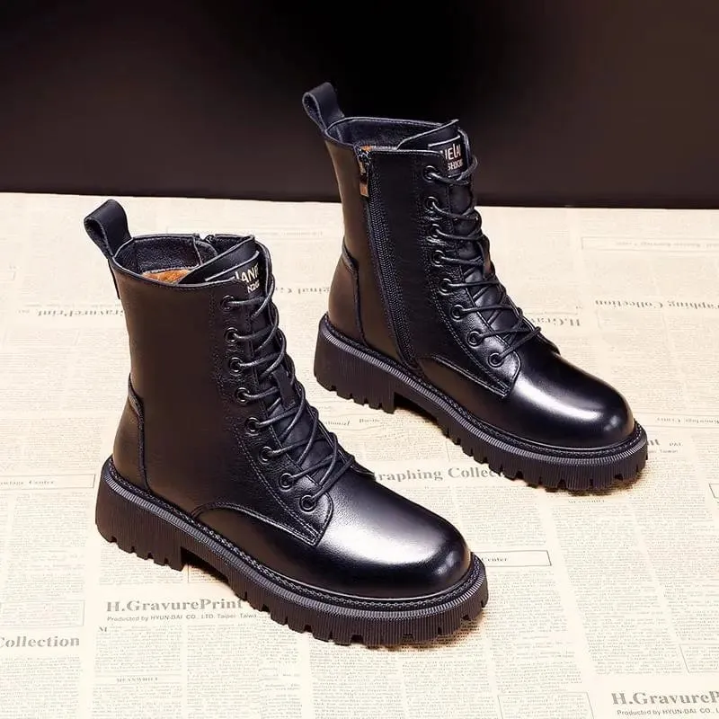 Helena - Black Leather Insulated Boots with Fur Lining