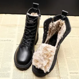 Helena - Black Leather Insulated Boots with Fur Lining