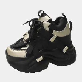 Joskaa 2024 New Lace Up Platform Black Sneakers