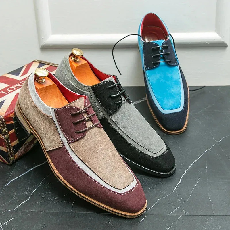 Mens Derby Shoes  Leather & Suede  Lace-Up  Low Heel  Smart Casual Dress Style