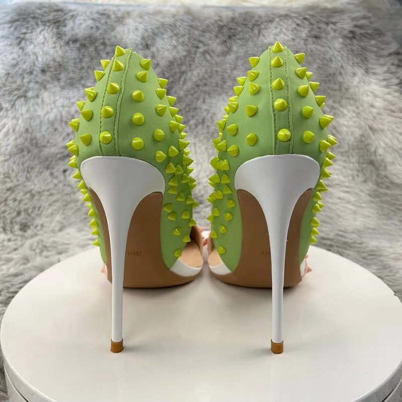 Pink & Green Spike Stud High Heel Shoes