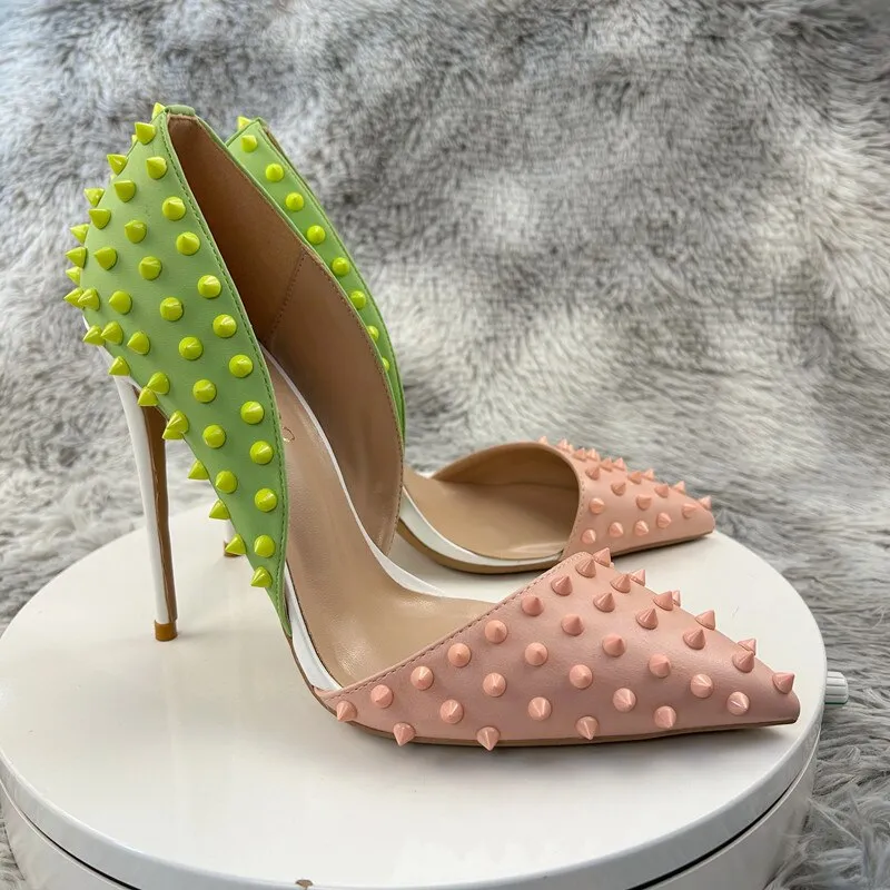 Pink & Green Spike Stud High Heel Shoes