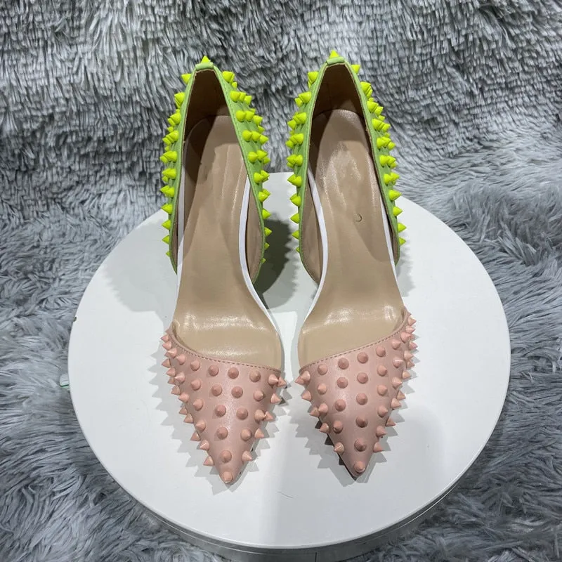 Pink & Green Spike Stud High Heel Shoes