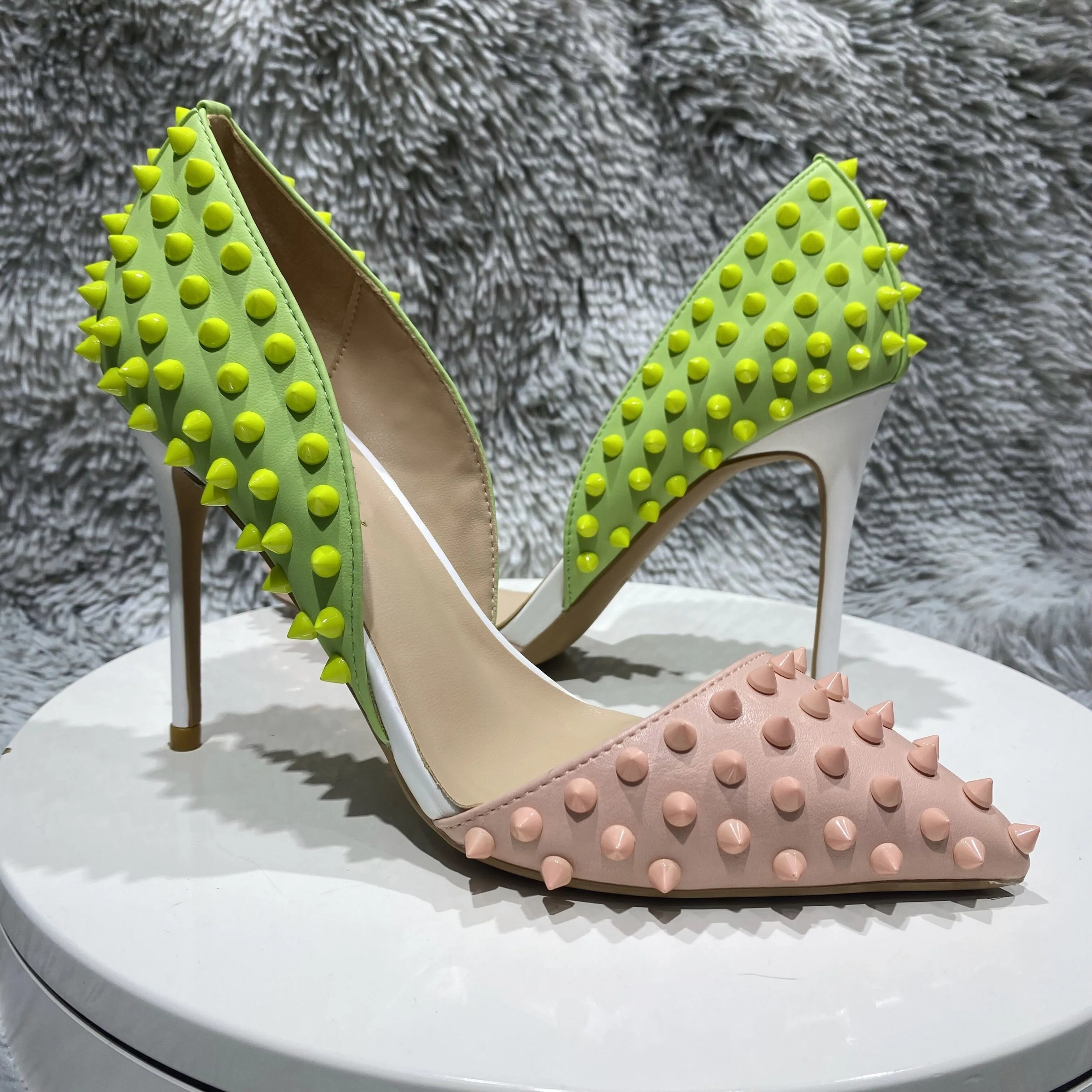 Pink & Green Spike Stud High Heel Shoes