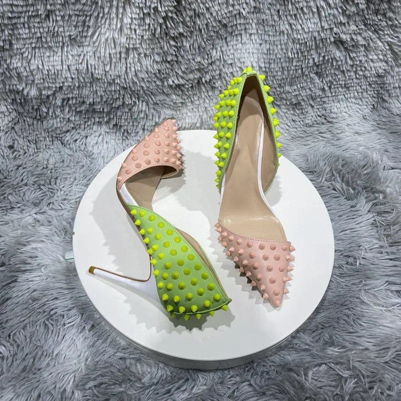 Pink & Green Spike Stud High Heel Shoes