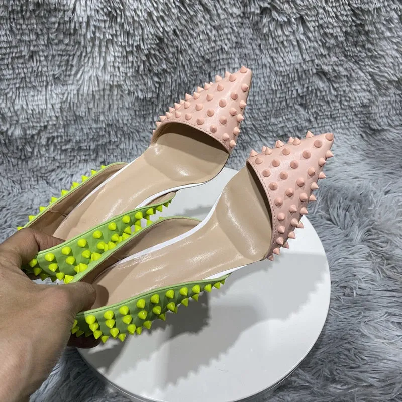 Pink & Green Spike Stud High Heel Shoes