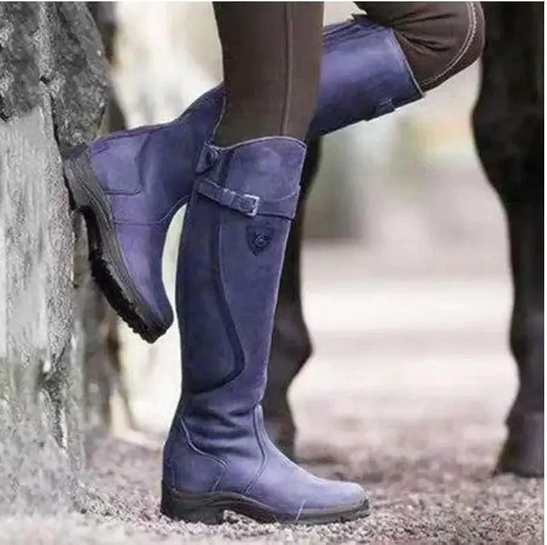 Riding Western Boots Winter Knee High Block Heel Round Toe Shoes For Women