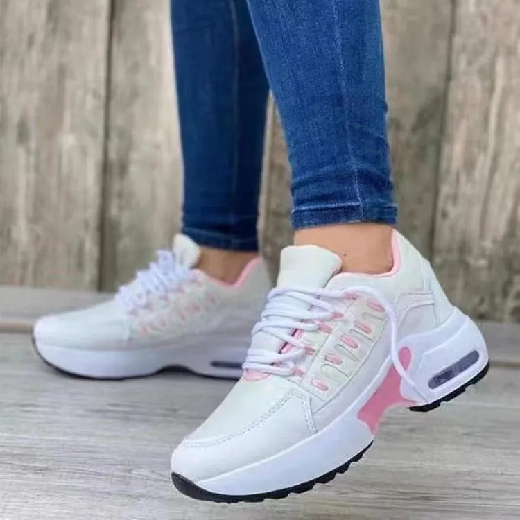 Womens Athletic Shoes  Breathable Mesh  Wedge Heel  Cushioned Sole  Lace-Up Fit