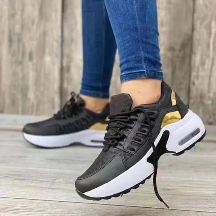 Womens Athletic Shoes  Breathable Mesh  Wedge Heel  Cushioned Sole  Lace-Up Fit