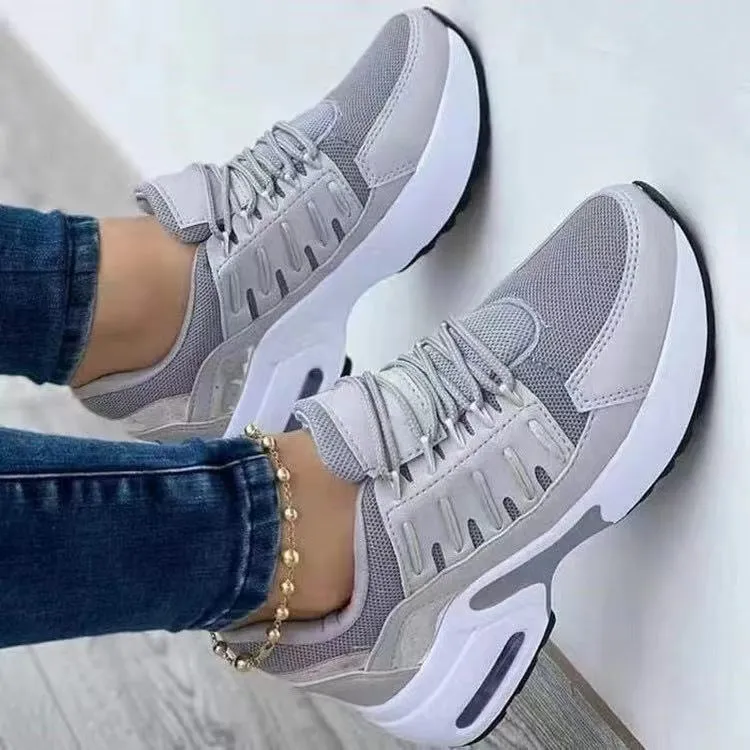 Womens Athletic Shoes  Breathable Mesh  Wedge Heel  Cushioned Sole  Lace-Up Fit