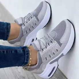 Womens Athletic Shoes  Breathable Mesh  Wedge Heel  Cushioned Sole  Lace-Up Fit