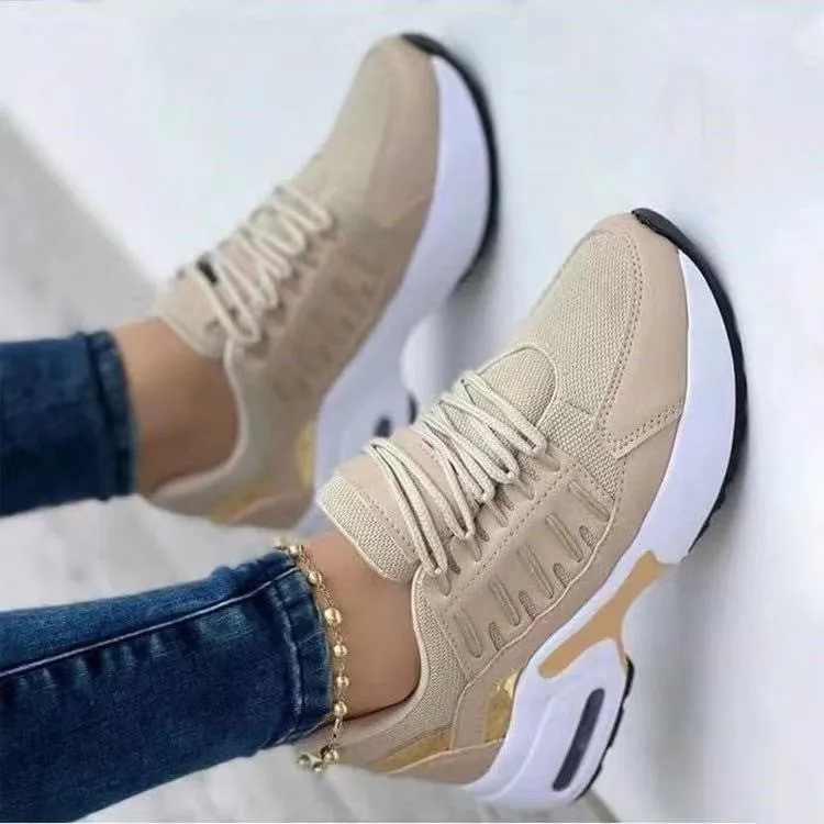 Womens Athletic Shoes  Breathable Mesh  Wedge Heel  Cushioned Sole  Lace-Up Fit