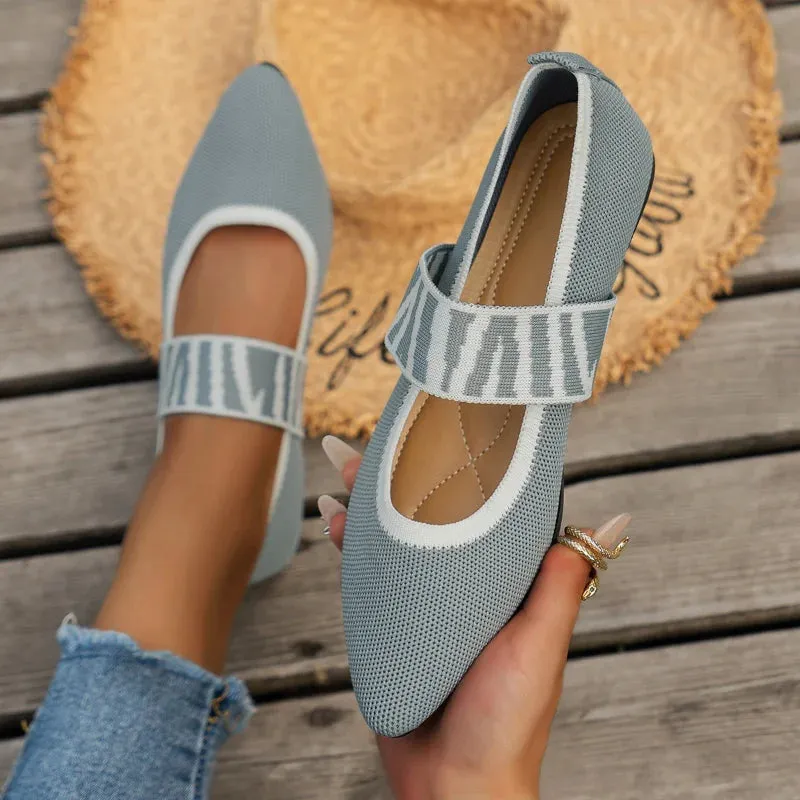 Womens Ballet Flats  Pointed Toe  Textured Fabric  Cushioned Insole  Slip-On