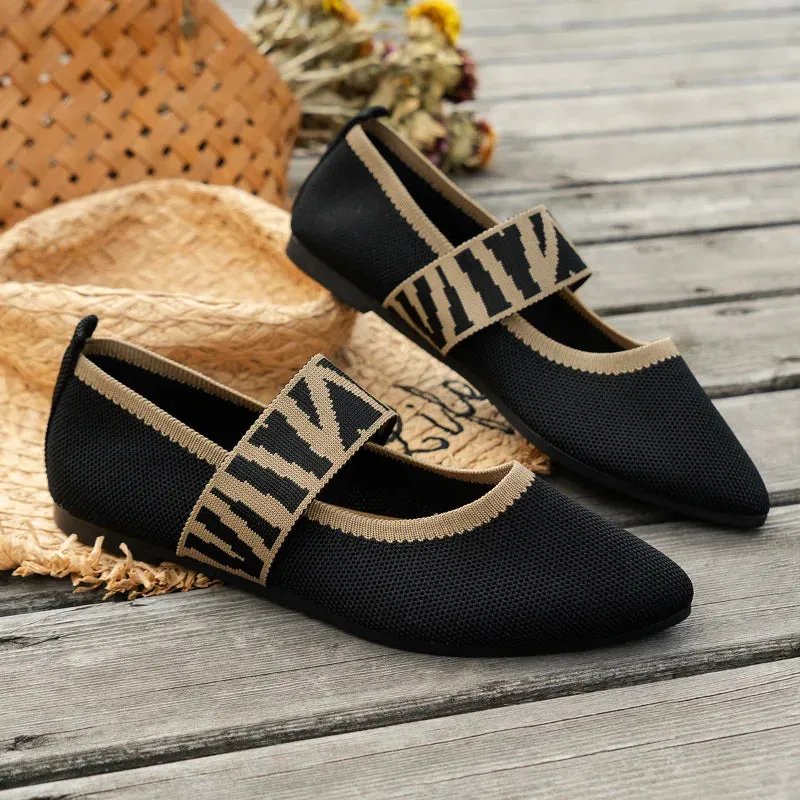 Womens Ballet Flats  Pointed Toe  Textured Fabric  Cushioned Insole  Slip-On