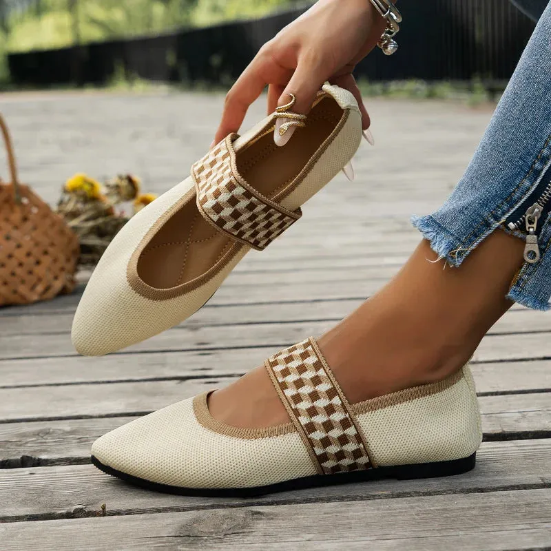 Womens Ballet Flats  Pointed Toe  Textured Fabric  Cushioned Insole  Slip-On