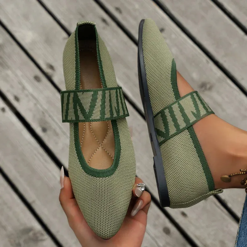 Womens Ballet Flats  Pointed Toe  Textured Fabric  Cushioned Insole  Slip-On