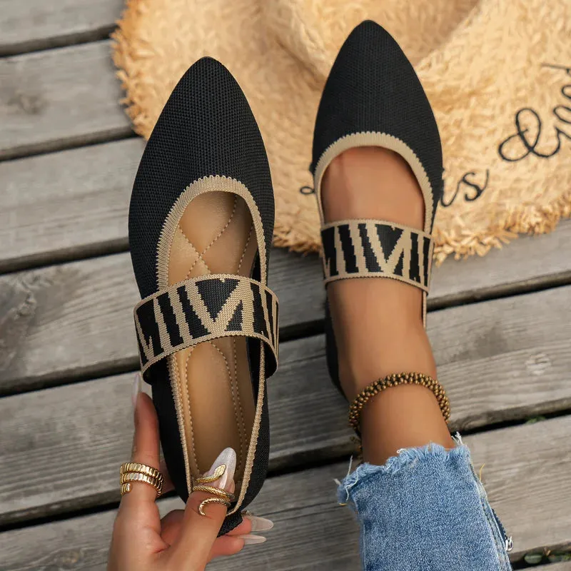 Womens Ballet Flats  Pointed Toe  Textured Fabric  Cushioned Insole  Slip-On