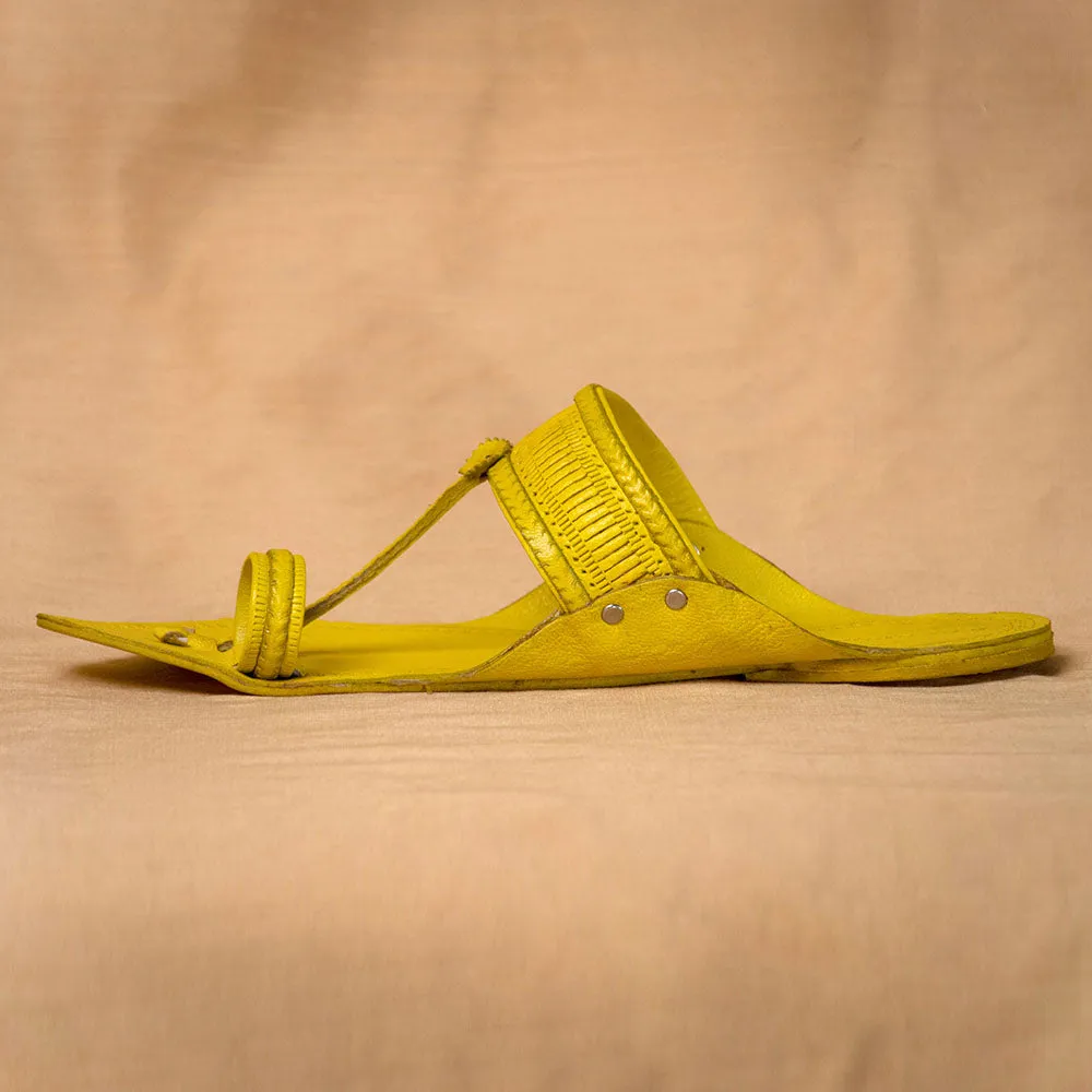 Yellow - Men Step Into Style: Classic Kolhapuri Leather Slippers